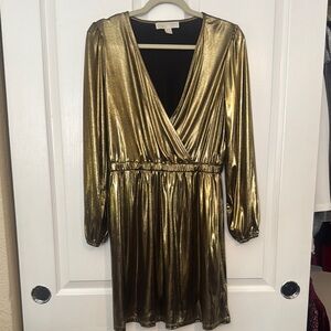 MK Gold Metallic Wrap Dress